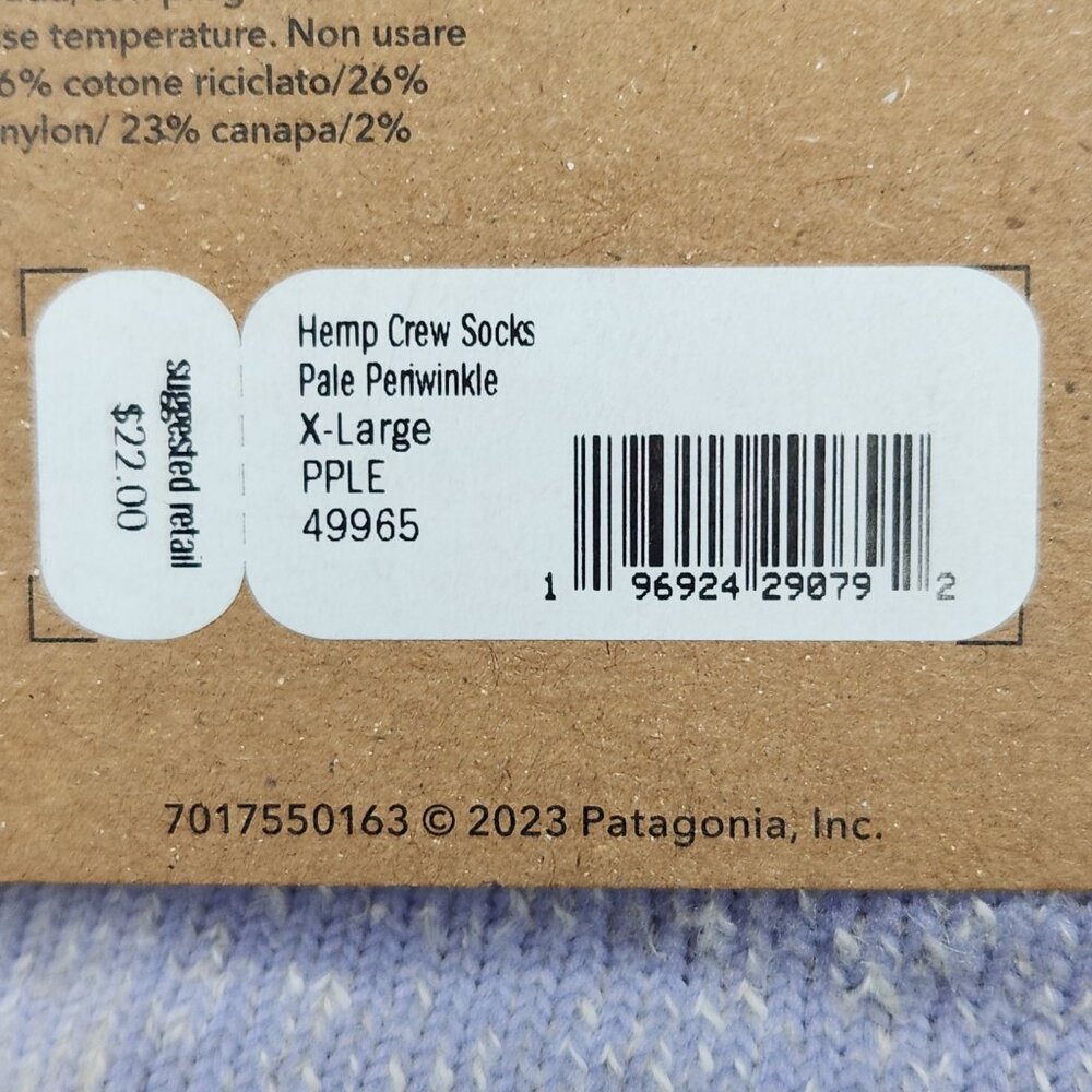Patagonia Hemp Crew Socks Pale Periwinkle Size XL (Men's 12-15) Irregular - Picture 4 of 6